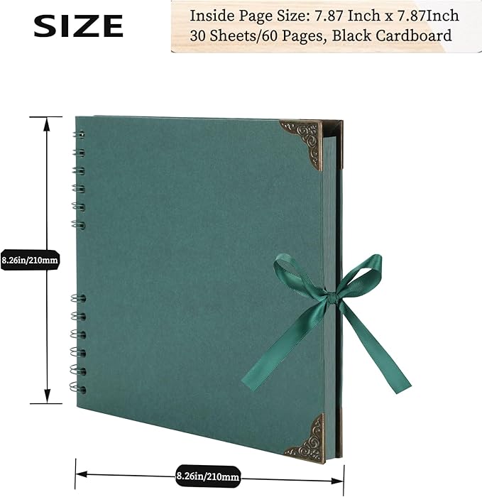 Scrapbook (8 x 8 inch) Scrapbook Album 60 Pages Ideal for Your DIY Scrapbooking Albums Wedding and Anniversary Family Photo Album (green)