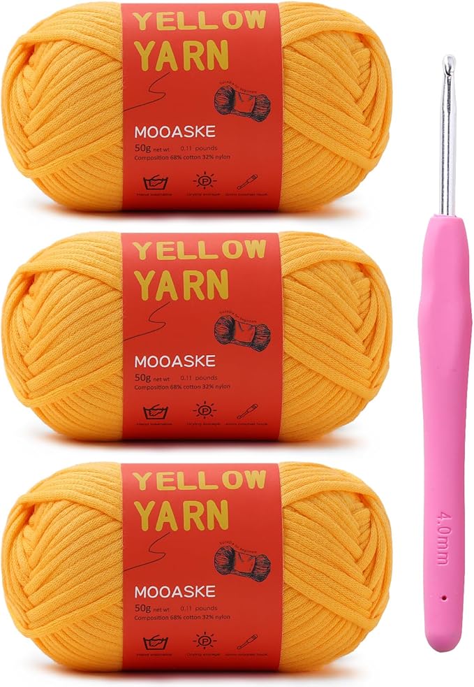 3 Pack (3 x 50g) Crochet Yarn with Crochet Hook - Worsted Medium Yarn for Crocheting - Easy-to-See Stitches Cotton-Nylon Blend Beginner Knitting Yarns for Adults and Kids