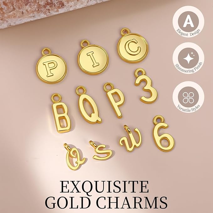 LEOBRO Letter Charms, 376 Pcs Gold Charms for Jewelry Making, Bracelet Necklace Charm & Jump Rings, Jewelry Making Supplies, Gold