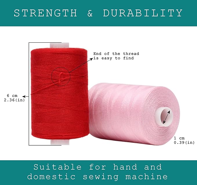 BlesSew Sewing Thread in Red & Pink Color Tones – 6 Spools of Polyester Thread for Sewing Machine for Beginners, Hand Stitching & Quilting - 1000 yds per Spool