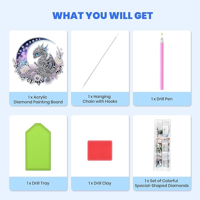 MXJSUA Blue Dragon Diamond Art Hanging Kits for Adults Beginners, Crystal Diamond Suncatchers, Special Shape Diamond Painting Pendant Window Ornament Gifts for Home Garden Door Wall Decor