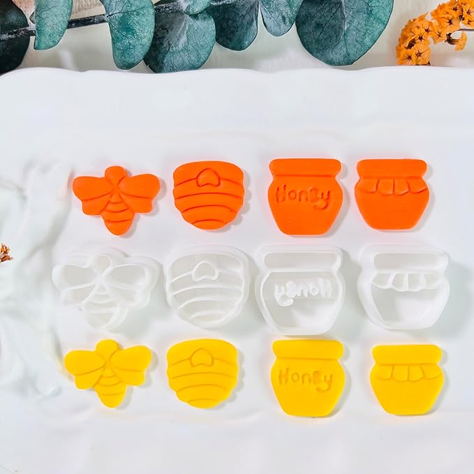 Xaekicr Honey Bee Clay Cutters Set - 4 pcs Polymer Clay Molds for Earrings, Honey Jar and Beehive Clay Tools for Jewelry Making
