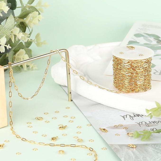 SMYHTGLIF 5 Meters Gold Stainless Steel Chain for Jewelry Making Paperclip Cable Craft Jewelry Making Chains Necklace Bracelet Jewelry Chain Findings