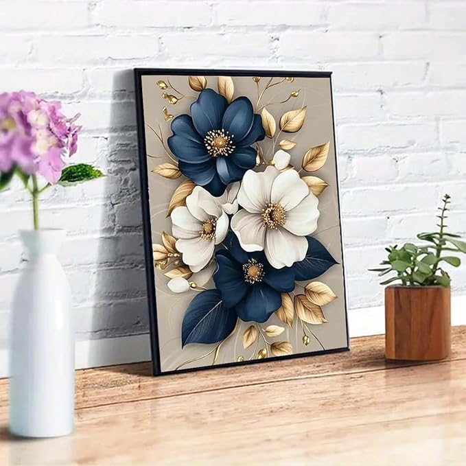 Flowers Diamond Art Kits for Adults-DIY 5D Diamond Painting Kits for Adults Beginners, Floral Full Round Drill Diamond Dots Paintings Gem Art and Crafts Home Decor 12 x 16 Inch