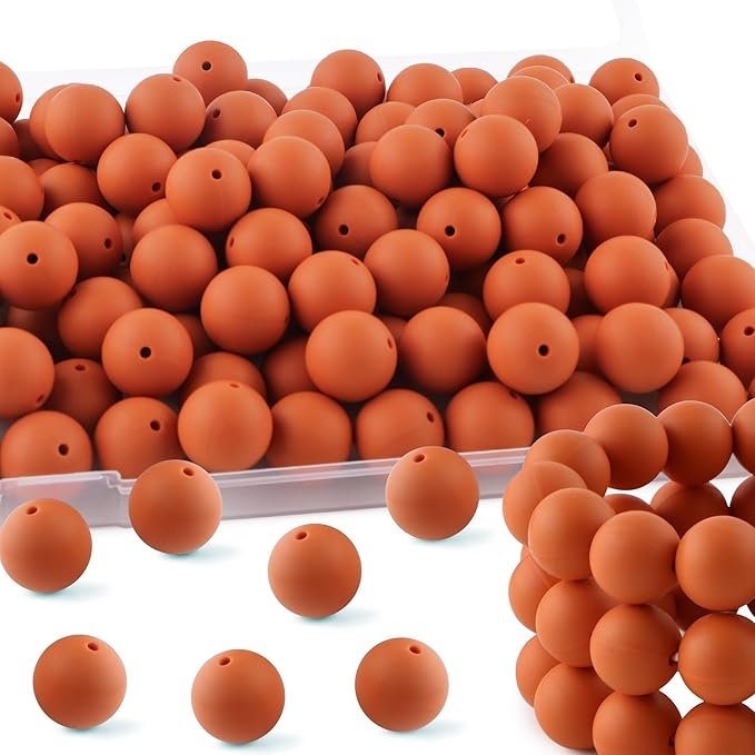65Pcs 19mm Silicone Beads for Keychain Making Bracelet Necklace, Bulk Round Silicone Beads for Pens(Rust Brown)