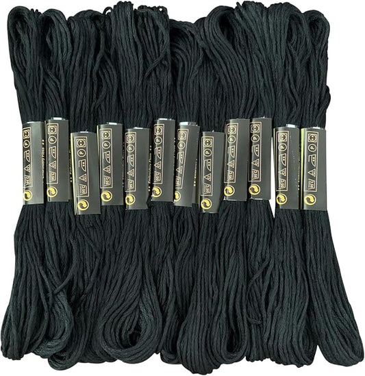 12 Skeins Embroidery Floss Black Color, Friendship Bracelet String Cross Stitch Embroidery Thread Floss Bracelet Making Yarn, Craft Floss（Black）