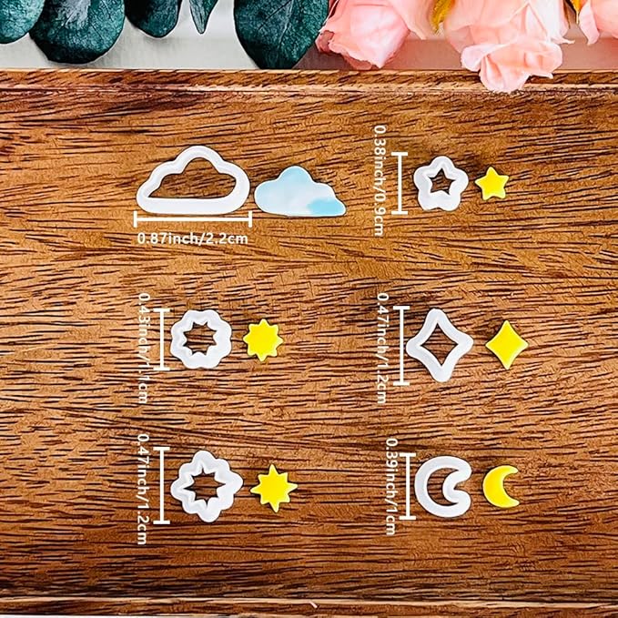 Xaekicr 6 PCS Sky Theme Polymer Clay Cutters Set – Cloud Moon Star Shapes Clay Cutters for Polymer Clay Molds, Jewelry DIY Clay Tools