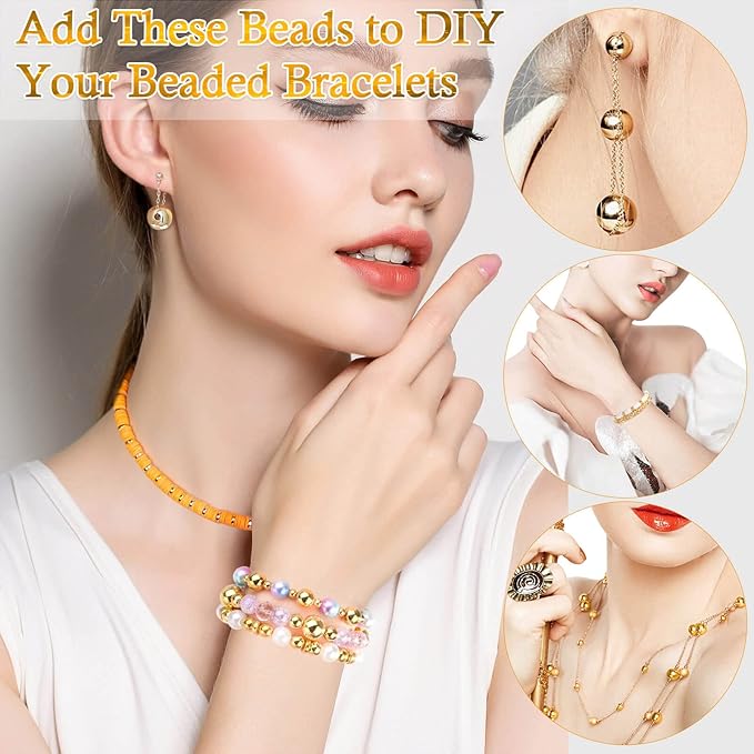 selizo 1250 Pieces Gold Spacer Beads for Jewelry Making, Assorted Gold Beads for Bracelets Making