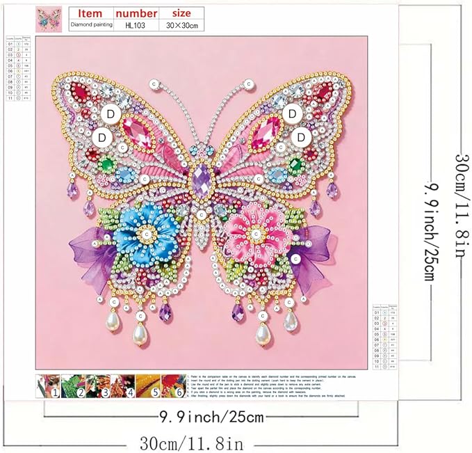 GEMFAMILY Butterfly Diamond Art Kits for Adults,5D Diamond Painting Kits for Special Shape Beginners,DIY Crystal Rhinestones Pearl Dots Gem Art Craft for Home Decor 11.8 x 11.8 inch