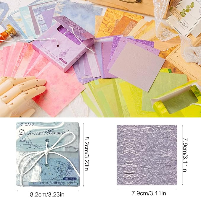 400 PCS Vintage Scrapbook Paper - Multi-colored (Pink, Gray, Blue, Green) - 3.15 x 3.15 Inch Square Glossy Paper - Decorative Paper Supplies for Scrapbooking, Crafts