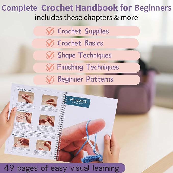 JC CRAFT Deluxe Beginner Crochet Kit – 116-Piece Set with 20 Yarns, Ergonomic Hooks, Accessories, Book for Beginners & Online Tutorial – DIY Starter Kit for Adults & Teens with Purple Bag & Case