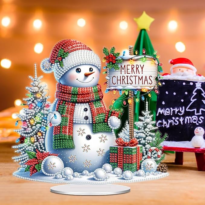 LAKEQUILL Christmas Diamond Art Painting Kits, Snowman Tabletop Ornament, Stand Up Diamond Art Desktop Kits for Home Office Decor, New Year Gift