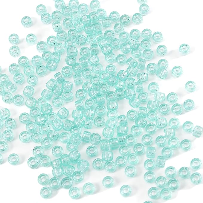 Gxueshan 1000 Pcs Acrylic Plastic Translucent Light Green Pony Beads 6x9mm Large Hole Kandi Beads Pens Hair Beads Bulk for Friendship Bracelet Necklace Jewelry Making Kit