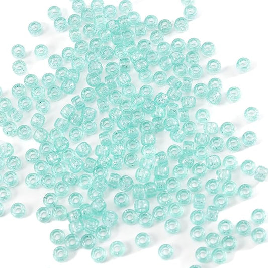 Gxueshan 1000 Pcs Acrylic Plastic Translucent Light Green Pony Beads 6x9mm Large Hole Kandi Beads Pens Hair Beads Bulk for Friendship Bracelet Necklace Jewelry Making Kit