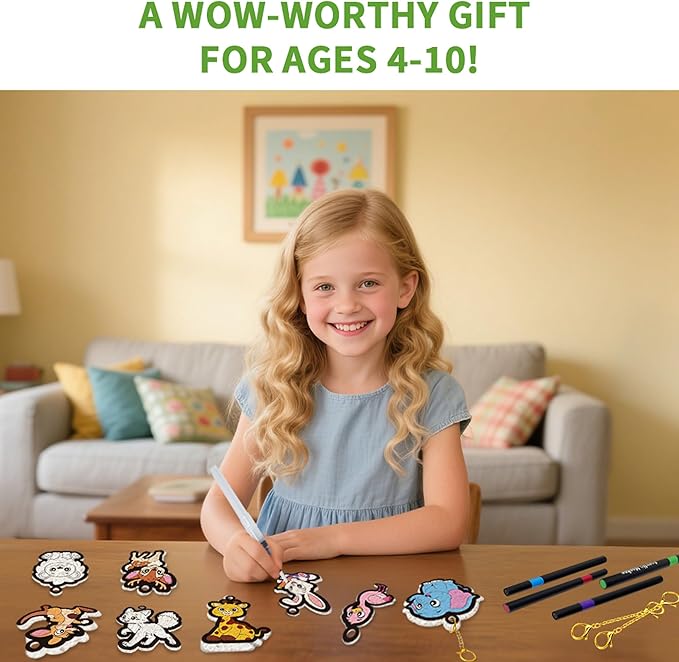 3D Art Kit Aqua Magic Puffs Animals, 15 Mess-Free Paint by Number Craft for Kids, DIY Coloring Kits,Christmas&Travel Gifts & Stocking Stuffer for Girls and Boys, Art Projects with Puff Markers