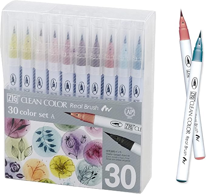 Kuretake ZIG Clean Color Real Brush, NEW 30 Colors with Flexible Brush Tips, Watercolor Pens for Painting, Drawing, Calligraphy and Brush Lettering for Artists and Beginner Painters, Made in Japan…