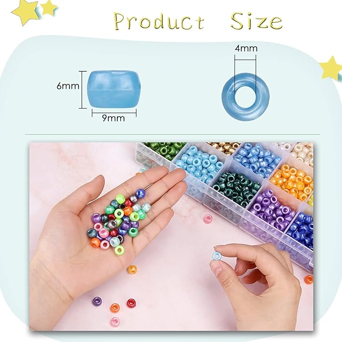 greentime pony beads, 2800 pcs 9mm bright pearl craft beads for bracelet making large hole bead hair bead for friendship diy crafts
