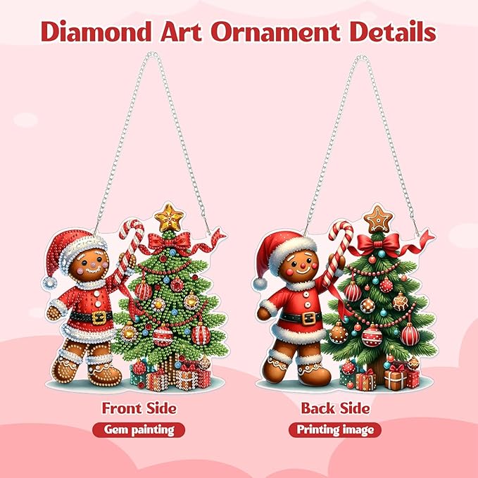 GHHKUD Hanging Diamond Art Christmas Pendants Kits, DIY Hanging Decoration Double Sided Christmas Tree Diamond Pinting Ornaments for Adults Kids Gifts for Home Decor