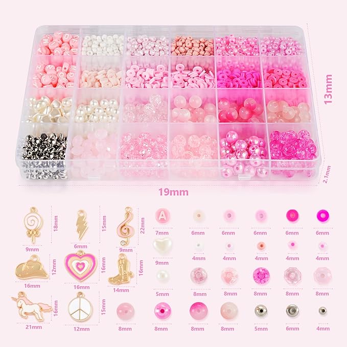 Miss Rabbit Pink Clay Beads Bracelet Making Kit,3500Pcs Valentines Beads,Friendship Bracelet Kit for Jewelry Making with 6 Kinds of Unique Glass Seed Bead