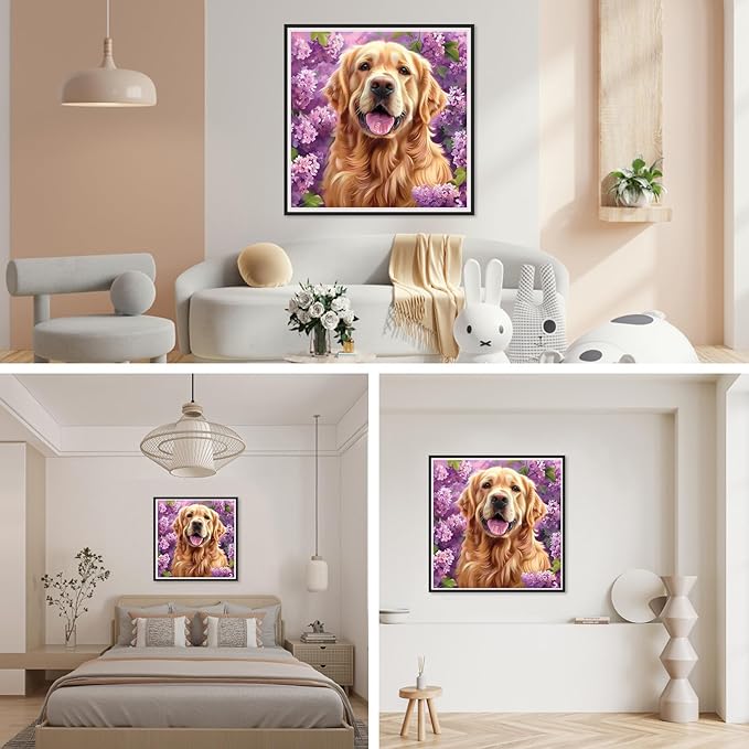 SENQAO 5D Diamond Painting Kits for Adults, Golden Retriever Diamond Art Kits for Adults Beginners, DIY Full Drill Round Diamond Dot Gem Art, Craft Gift Suitable for Home Wall Decoration 12×12 inch