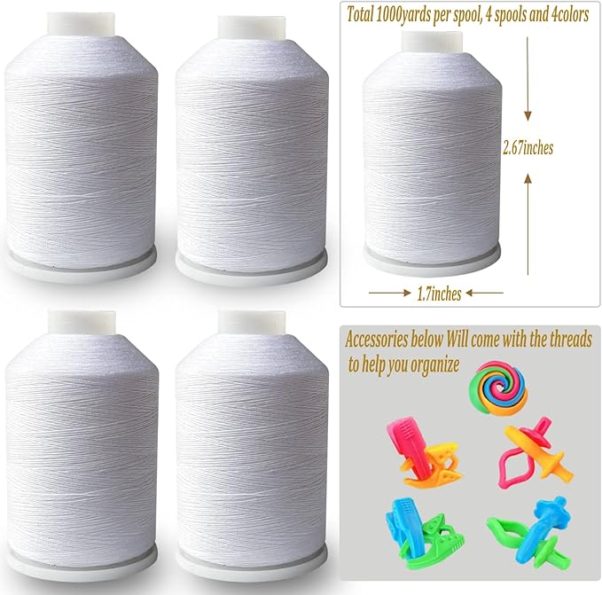 Sewing Thread Set 4 Colors 40s/2 Polyester 1000 Yards Each Spool