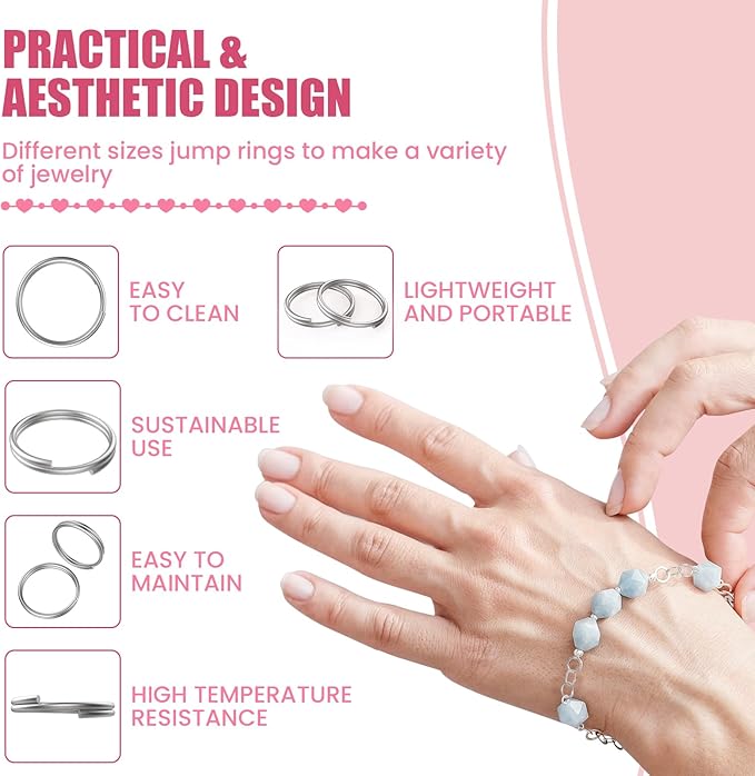 500 Pcs Double Open Jump Rings Kit, Stainless Steel Mini Round Split Craft Jump Keychains Key Ring with Double Loops Connectors for Jewelry Making, Bracelets Necklace Repair, DIY (4, 6, 8, 10, 12mm)