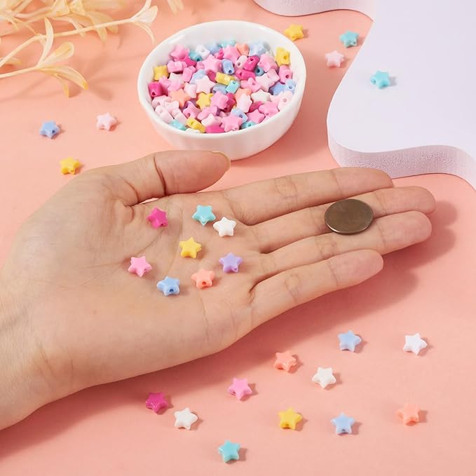 FASHEWELRY 200pcs Acrylic Star Spacers Beads Colorful Acrylic Star Shape Beads Mini Opaque Star Spacer Beads Bulk for Bracelet Necklace Earring Jewelry Making