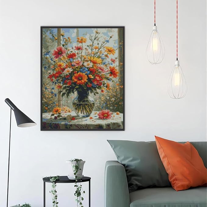 mybisymqq flowers stamped cross stitch kits cross stitch patterns,full line diy cross stitch stitching kit for home decor cross stitch patterns 11.8x15.7 inches