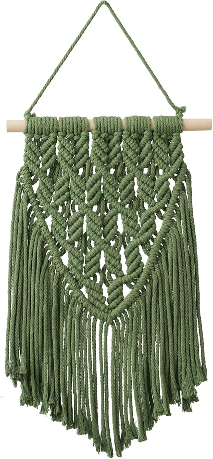 nashibowu small macrame wall hanging decor boho tapestry for bedroom living room dorm nursery and office, cute aesthetic wall art for small spaces for teen girls and home decor (green, 16 * 10 inch)