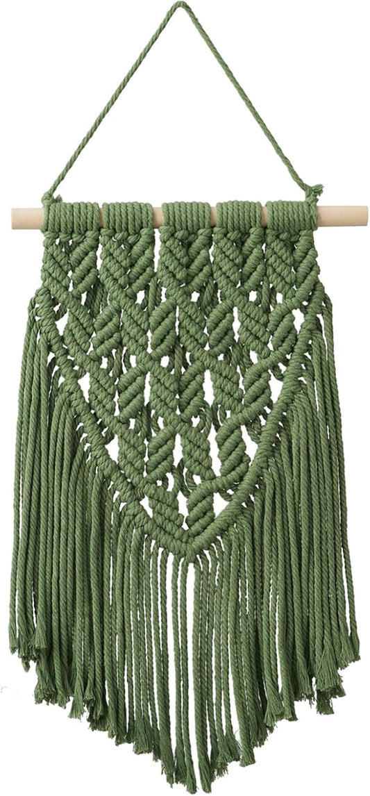 nashibowu small macrame wall hanging decor boho tapestry for bedroom living room dorm nursery and office, cute aesthetic wall art for small spaces for teen girls and home decor (green, 16 * 10 inch)