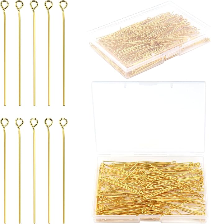 200 Pcs 50mm Straight Eye Pins for Craft Earring Bracelet Necklace Pendant DIY Jewelry Making, Gold Color
