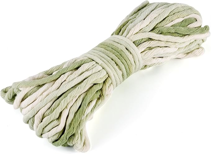21.87 Yards Green Single Strand Macrame Cord 3.5mm Gradient Colored Cotton Cord Colorful Twine Bohemia Soft Cotton Rope Yarn for DIY Crafts Knitting Crochet Wall Plant Hanger Home Project
