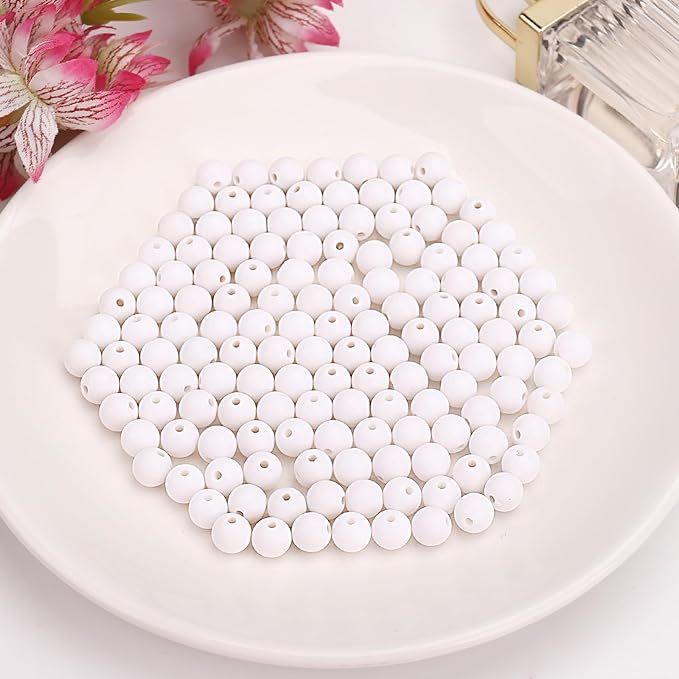 bonny boxx 1000pcs 6mm matte white acrylic round beads, frosted plastic resin bubblegum balls chunky gumball beads for necklace and bracelet making, crafting supplies