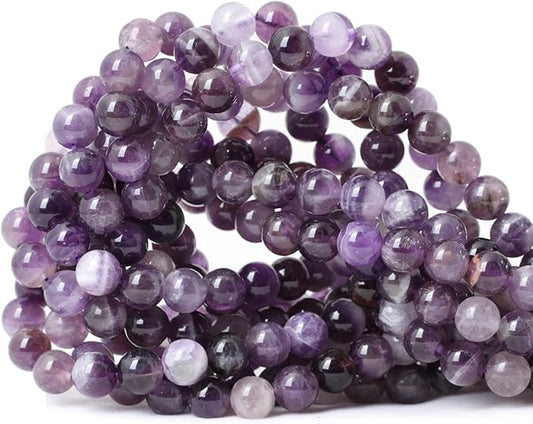 cheavian 45pcs 8mm natural dog teeth amethyst gemstone round loose beads crystal energy stone healing power for jewelry making 1 strand 15"
