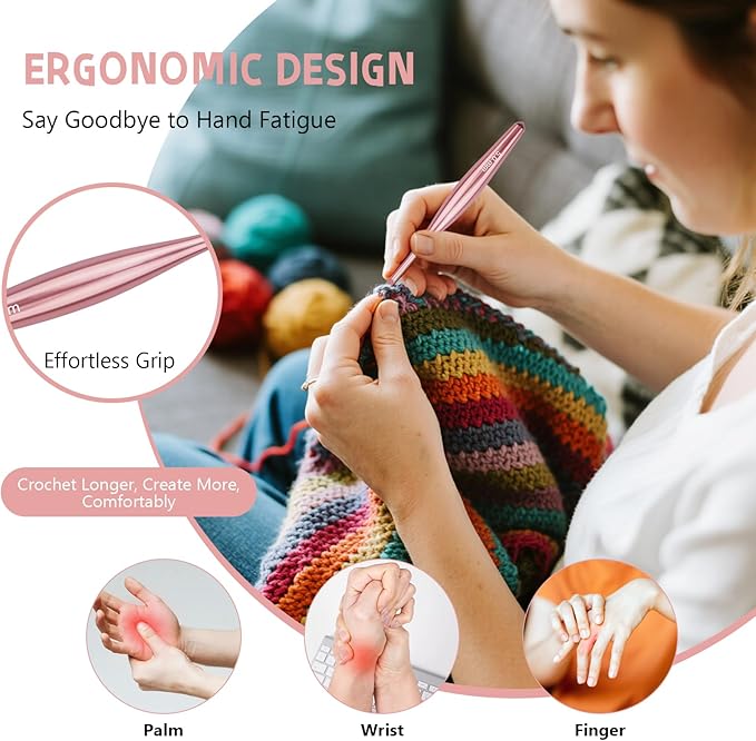 Mdoker Newest Aluminum Crochet Hook Set with Case Ergonomic Grip Crochet Hooks,Non-Slip Hooks for Arthritic Hands, Perfect Crochet Gift for Women,3mm-10mm