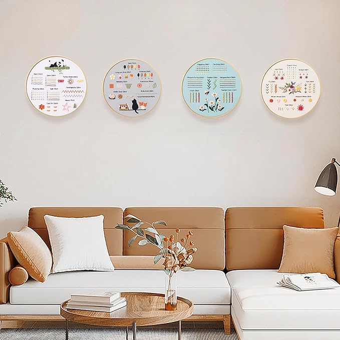 JOINRUN 4 Pack Beginner Embroidery Kit for Adults, Learn Stitches with Pre-Stamped Patterns, Step-by-Step Guide & Video, 7.8" Hoop, Threads & Needles, DIY Needlework Craft Gift for Women