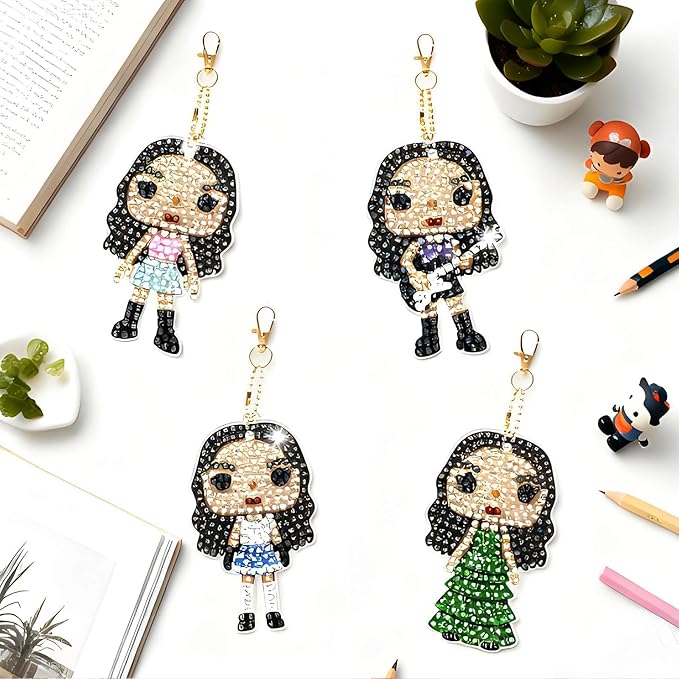HTPARY 4 Pcs Diamond Art Painting Keychains Kits Music Pop Star DIY Acrylic Bedazzled Keychains with Diamonds Easy Craft for Fans Gifts Party Gift