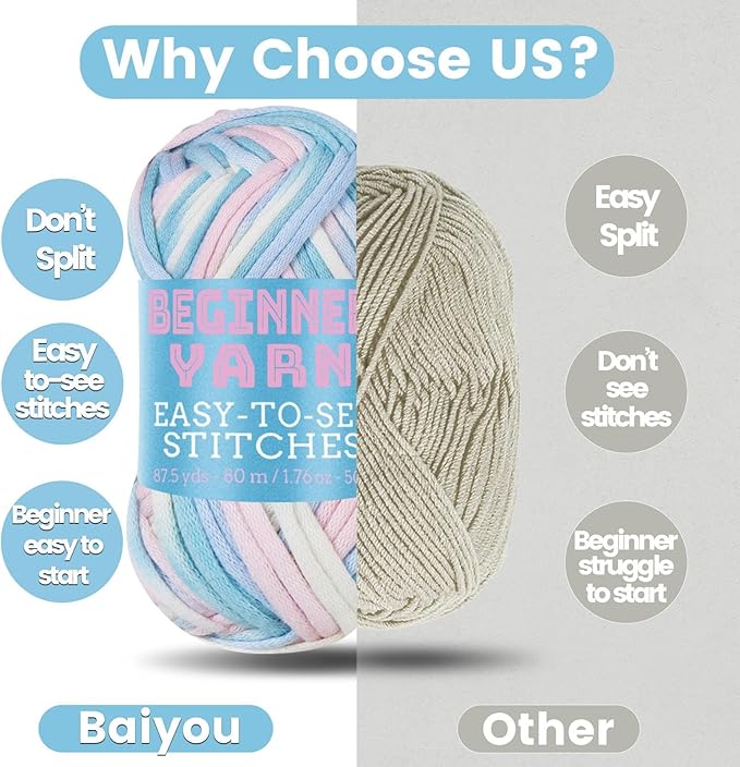 3x50g Beginners Pink Blue Purple Mixed Yarn, 260 Yards Yarn for Crocheting Knitting, Easy-to-See Stitches, Worsted Medium #4, Chunky Thick Cotton Nylon Blend Yarn Yarn for Crocheting