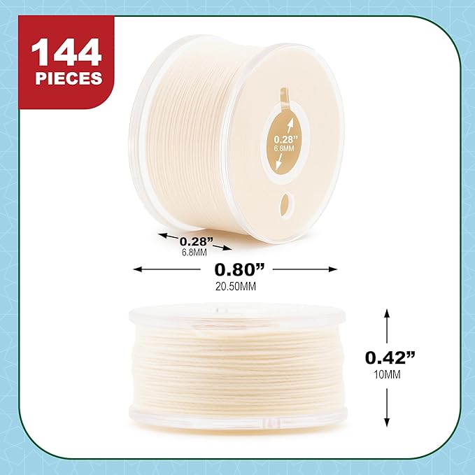 Mandala Crafts 144 Ivory SA156 Prewound Bobbins for Singer Sewing Machine -15J SA156 Prefilled Bobbin Thread for Brother Sewing Machine and Embroidery