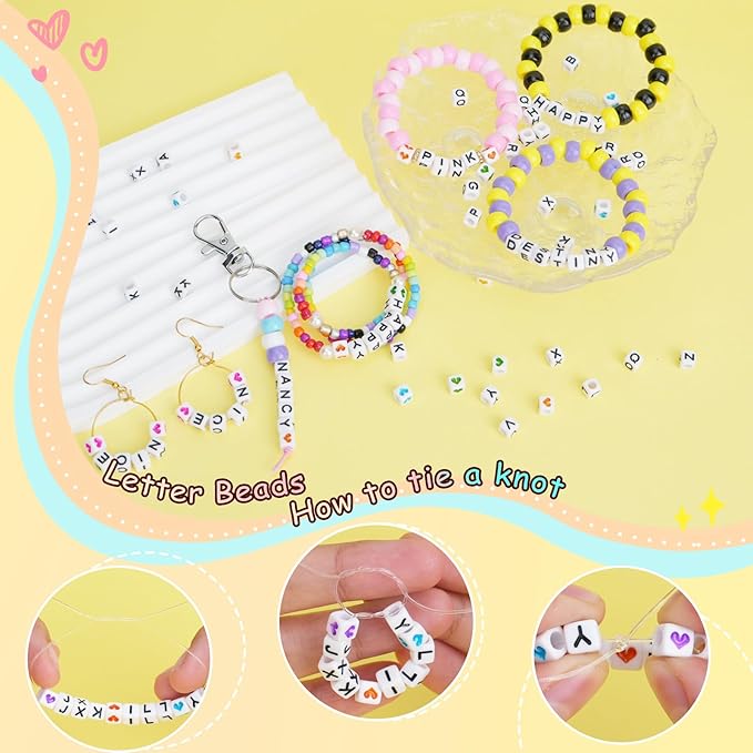 1400 Pcs Letter Beads Kit, 28 Styles White Acrylic Alphabet Beads Letter Beads for Jewelry Making wiht Number Beads Heart Beads Friendship Bracelet Kit