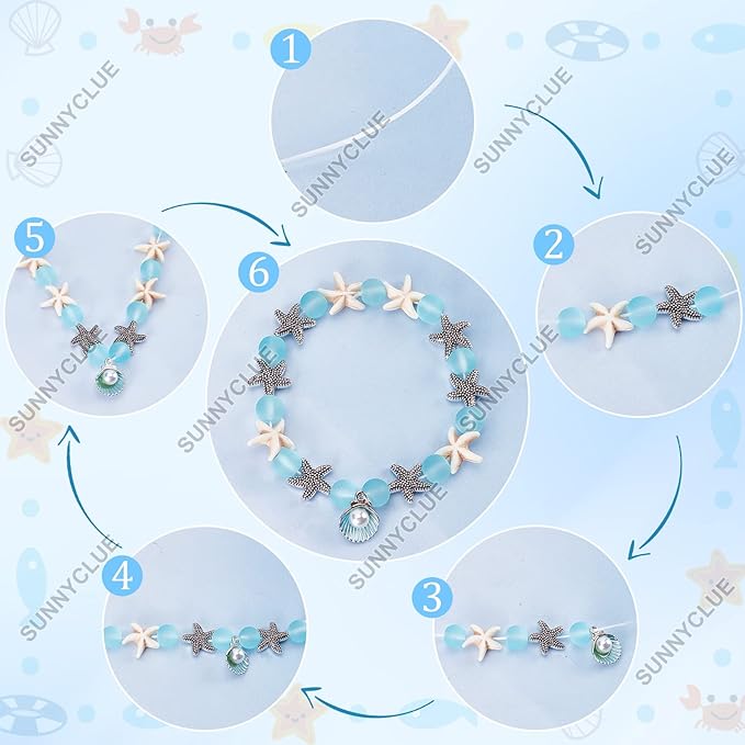 SUNNYCLUE 1 Box DIY 6Pcs Bohemian Style Synthetic Turquoise Turtle Bead Starfish Beads 8mm Beading Bracelet Making Kit Tortoise Beads for Jewelry Making Kit Multi Layer Bracelets Anklets Women Craft