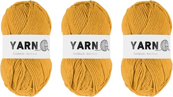 3Pcs Dark Yellow Acrylic Yarn 400 Yard 4 Ply Soft Crochet Yarns Sport Weight Yarn,[for DIY Crocheting Knitting Craft Blankets Hats]-150g