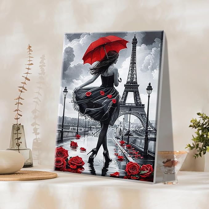 JOOZ Paint by Numbers Kit for Adults Eiffel Tower Paint by Numbers Kit with Frame DIY Girl Paint by Number with Easel Flowers Paint by Number Kits on Canvas for Gift Home Wall Decor 7.87x11.81 Inch