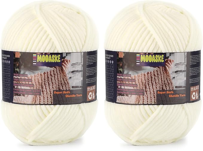 Chunky Velvet Yarn for Crocheting, 2-Pack 14.1oz 524.8 Yards Total, Super Soft Chenille Plush Yarn for Baby Blankets, Amigurumi, Scarves | 20 Colors (2, Cream)