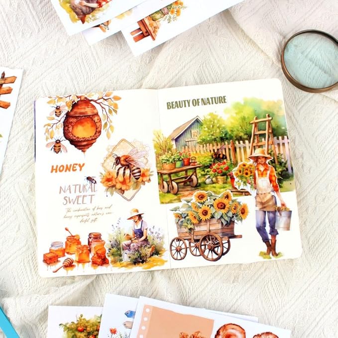 20 Sheets Precut Scrapbook Sticker Book for Scrapbooking, Journaling, The Harvest Time PET Washi Paper Materials Stickers for Junk Journal Supplies, Planner, Bujo, Collage