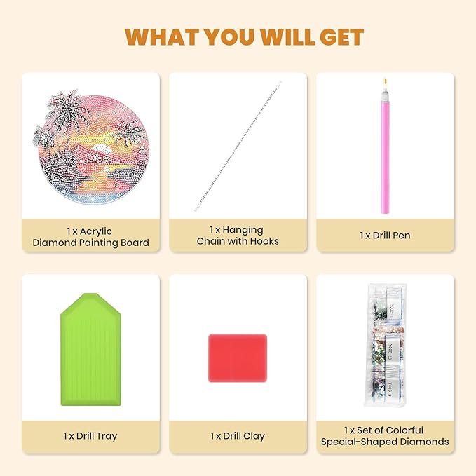 MXJSUA Sunrise Scenery Diamond Art Hanging Kits for Adults Beginners, DIY Acrylic Special Shaped Crystal Diamond Gem Art Pendant Drills Painting Ornament for Home Wall Decor and Gift