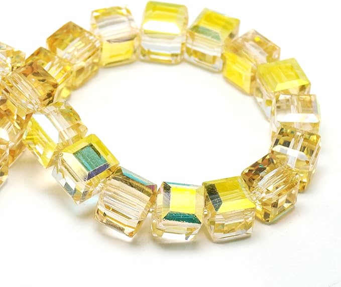 10mm Sparkle Cube Crystal Beads for Jewelry Making - Faceted Spacer Beads for Bracelets(57-60pcs, Glistening Gold)