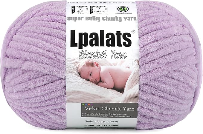 Baby Blanket Yarn for Crocheting - 1 Pack of 300g/10.6oz Super Fluffy Chunky Chenille Yarn for Hand Knitting, 115 yds Super Bulky Plush Yarn for Cozy Blankets and Amigurumi (1, Light Purple)