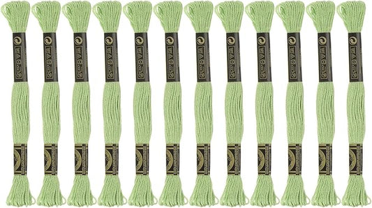 HARFINGTON 12 Skeins Embroidery Floss 8m Each Egyptian Long Fiber Cotton Cross Stitch Thread 26S/2x6 for Embroidery Projects Bracelet, Light Green