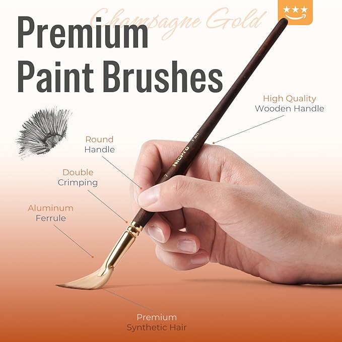 Nicpro 36pcs Paint Brush Set, Professional Paintbrushes with Palette Knife and Cloth Roll, Suitable for Acrylic Painting, Oil, Watercolor, Gouache, Art Supplies for Artists & Beginners (Gold Color)